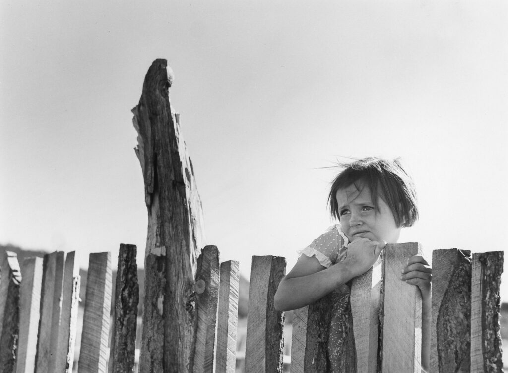 Russell Lee (1903 - 1986). Josie Caudill looking over slab fence on her father's farm. Pie Town, New Mexico. May 1940.