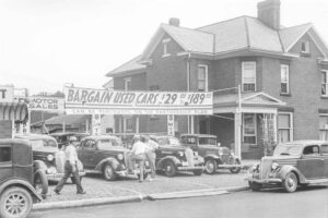 Ben Shahn (1898 - 1969). Used car lot. Lancaster, Ohio. August 1938. Gift of Jack and Jani.