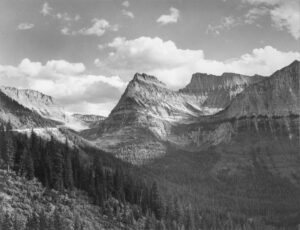 Marion Post Wolcott (1910 - 1990). Mountains seen from the highway. Glacier National Park, Montana. August 1941.
