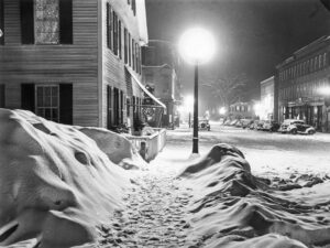 Marion Post Wolcott (1910 - 1990), Main Street after a blizzard. Woodstock, Vermont. March 1940. Gift of Gary Smith and David Ligare.