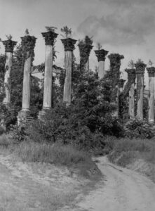 Marion Post Wolcott (1910 - 1990). Ruins of the old Windsor home, once a palatial estate which was built in 1859 and destroyed by fire in 1890. Port Gibson, Mississippi. August 1940.