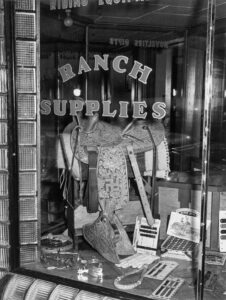 Russell Lee (1903 - 1986). Window display of a ranch supply store. Alpine, Texas. May 1939.