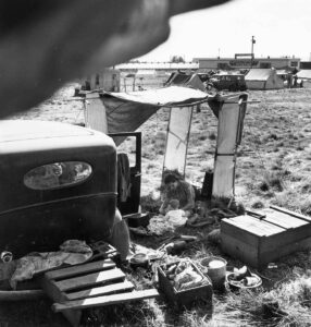 Dorothea Lange (1895 - 1965). Living conditions for migrant potato pickers. Tulelake, Siskiyou County, California. September 1939.