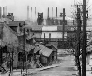 Walker Evans (1903 - 1975). Bethlehem houses and steel mill. Bethlehem, Pennsylvania. November 1935.