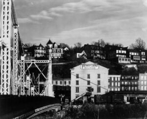Walker Evans (1903 - 1975). Bridge and houses in [Phillipsburg, New Jersey; seen from] Easton, Pennsylvania. Phillipsburg, New Jersey. November 1935.