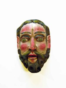 Carnival Mask, 12" x 8" x 5", sculpture, carved wood and paint, artist unknown