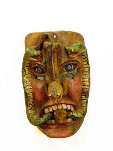 7 Deadly Sins Carnival Mask, 10" x 7" x 5", sculpture, carved wood and paint, artist unknown
