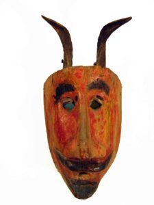 Diablo (Devil) with Horns, 12" x 6" x 6", sculpture, carved wood, horns and paint, artist unknown