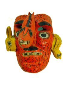 Mask, 8" x 7" x 8", sculpture, carved wood and paint, artist unknown