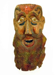 Mask for Moors & Christians Dance, 16" x 8" x 5", sculpture,, carved and painted wood, artist unknown