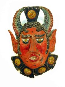 Diablo (Devil), 15" x 11" x 4", sculpture, tin, cloth and gesso, artist unknown