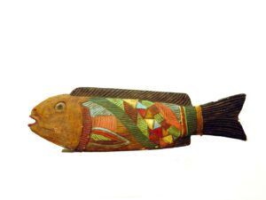 Fish, 6" x 20" x 5", sculpture, carved wood and paint, artist unknown