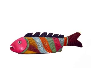 Fish, 6" x 21" x 5", sculpture, carved wood and paint, artist unknown