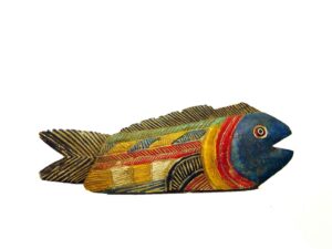 Fish, 7" x 25" x 3", sculpture, carved wood and paint, artist unknown