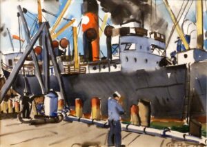 George Post, Freighter Docker, 1937, 14" x 21", painting, watercolor on paper