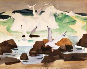 James Fitzgerald, Seagulls and Foam, 1940, 18" x 23", painting, watercolor on paper