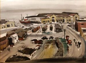 Dong Kingman, Waterfront Near 3rd St, 1937, 18" x 24" painting, watercolor on paper