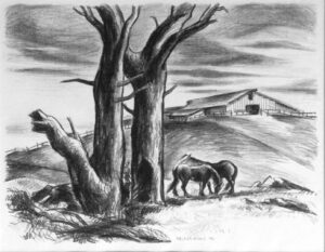 Nelson Poole, Landscape #2, 1936, 9½" x 12½", lithograph, ink on paper