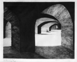 Julius Pommer (1895-1945), Condemned Fort, San Francisco, 1936, 7¾" x 9¾", etching, ink on paper