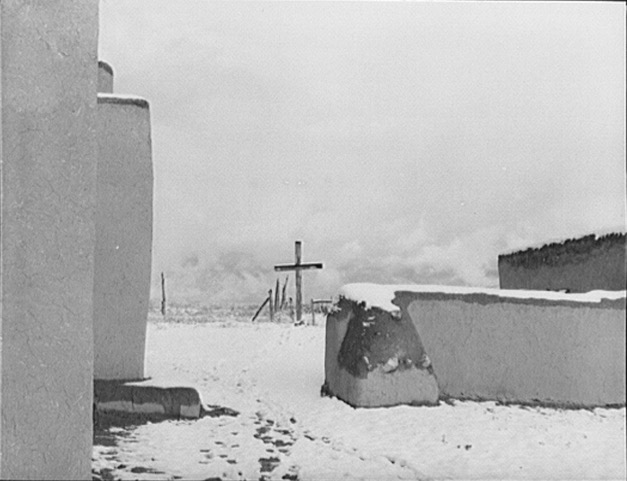 John Collier Jr. (1913 - 1992). The churchyard of the Penitente Miranda. Toas, New Mexico. January 1943.