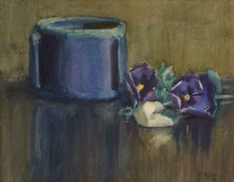 Ana Althea Hills Blue Vase and Flowers mixed media on paper