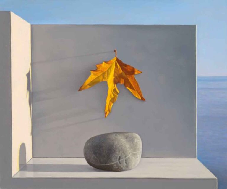 David Ligare Still Life with Rock and Leaf oil on canvas